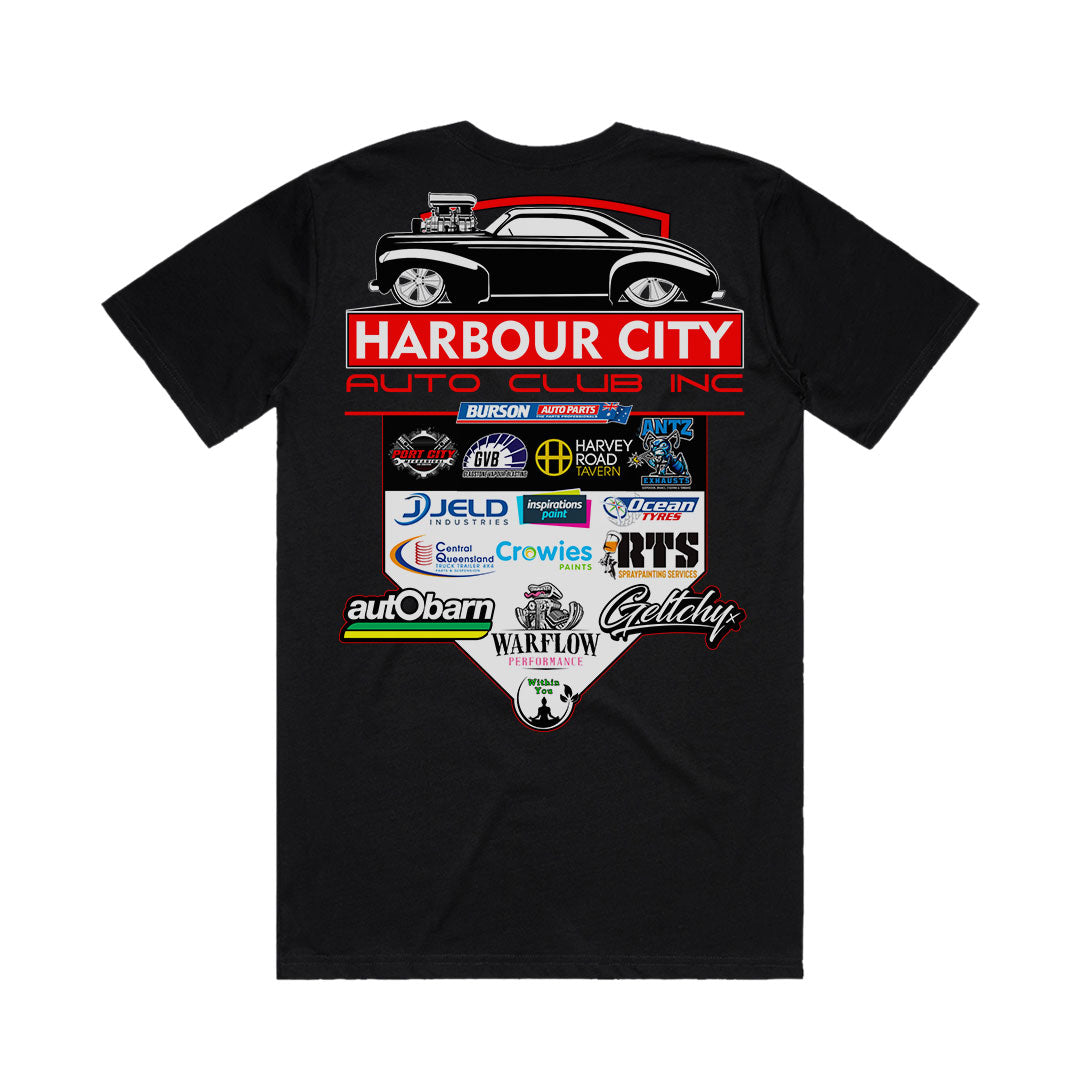 Harbour City Auto Club Official Sponsors Youth T-Shirt 2026 Black Back – Gladstone QLD Car Club Merchandise