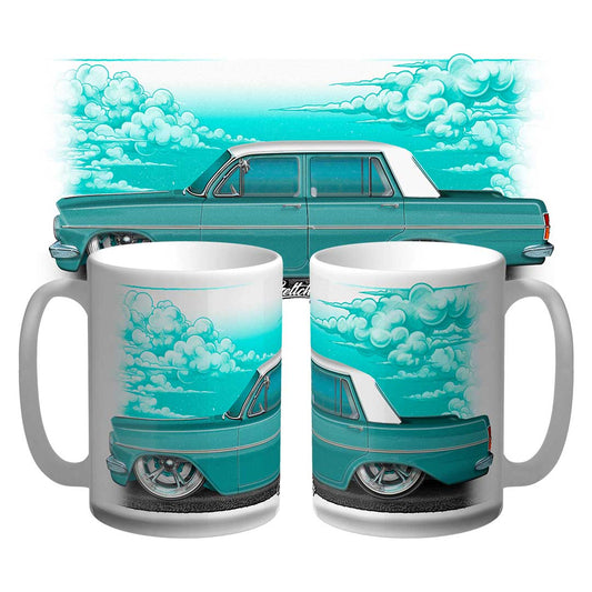 Holden EH Street Machine Coffee Mug 15oz Fowlers Ivory Seamist Green Australian Made Hand-Illustrated Geltchy Automotive Art