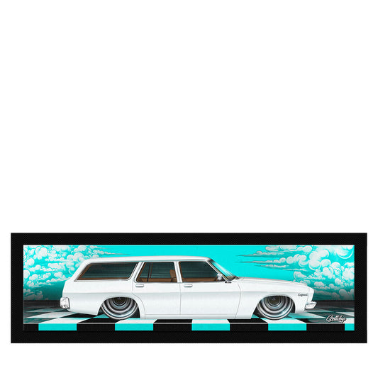 HQ Holden Kingswood Glacier White Station Wagon Bar Runner Mat – Limited Edition, Australian Made, Man Cave Barware