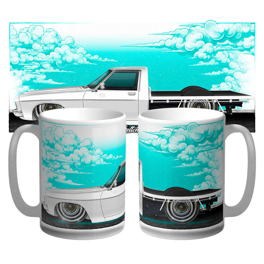 Hand-illustrated Holden HQ One Tonner coffee mug, Australian made, classic car gift by Geltchy