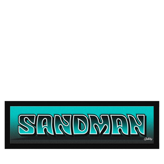 Holden Sandman Bar Runner Mat in black and turquoise SANDMAN lettering, limited edition 890mm Australian made by Geltchy