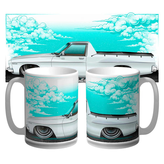 Hand-illustrated HQ Holden Belmont Ute coffee mug, Australian made, limited edition Geltchy art – perfect gift for car enthusiasts