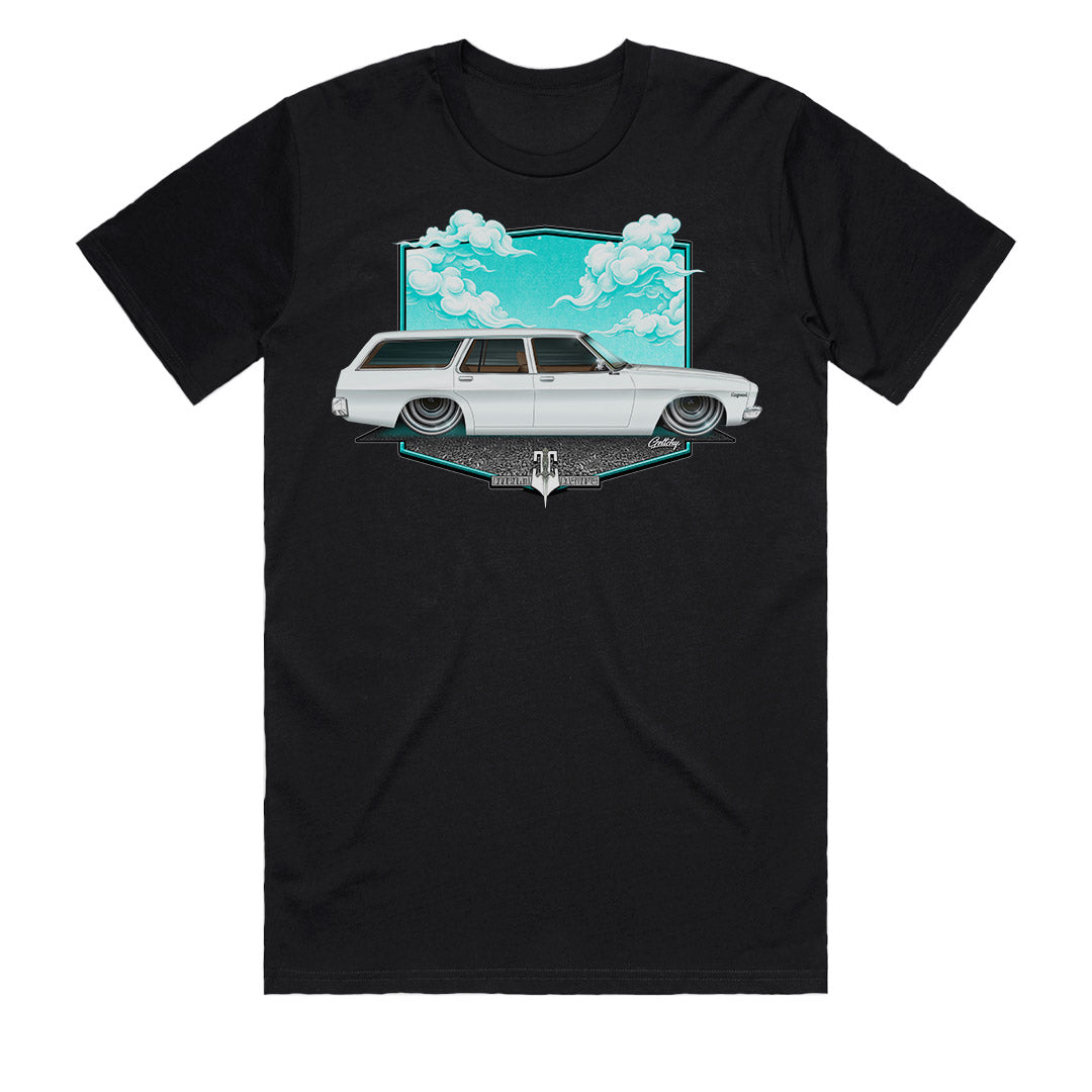 HQ Holden Kingswood Station Wagon T-Shirt front view – Australian-made, hand-illustrated by Geltchy, Cooltown Customs Collection
