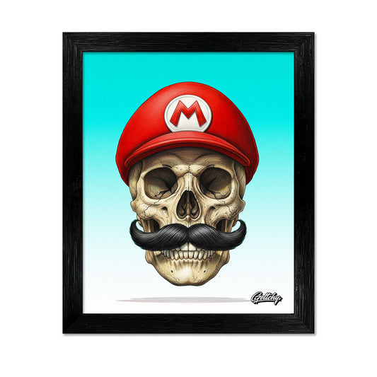 Mario Skull art print large framed aluminium gaming wall art by Australian artist Mark Geltch