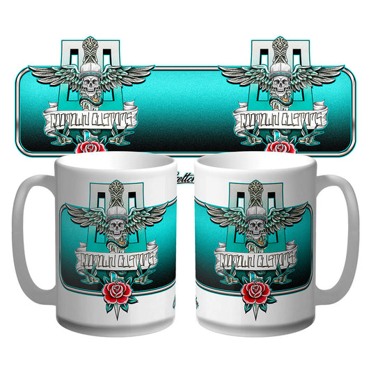 Neo traditional dagger tattoo flash 15oz coffee mug – Australian-made Cooltown Customs collectible, hand-illustrated by Geltchy