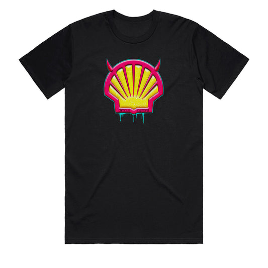 Political t-shirts Australia Fuel Price Hell men’s black graphic tee, Australian-made heavyweight cotton shirt.