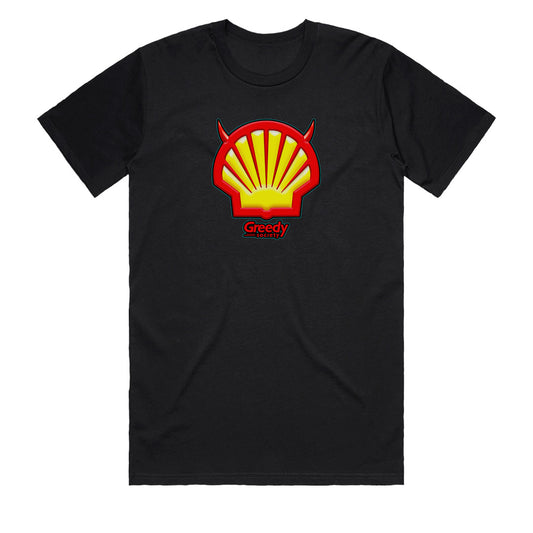 Political t-shirts Australia Fuel Price Hell men’s black graphic tee, Australian-made heavyweight cotton shirt.