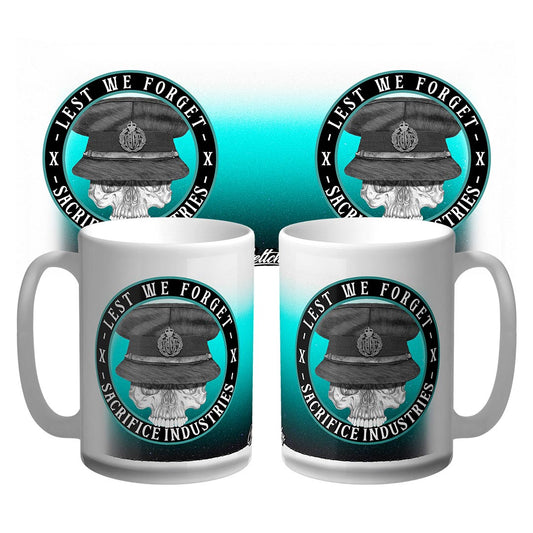 RAAF ANZAC Mug 15oz Australian-made ceramic coffee mug with Lest We Forget skull artwork