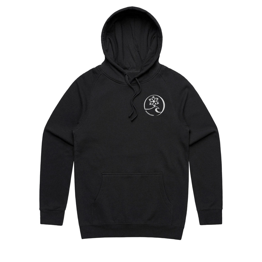 Snowboard hoodie black Boardcarry Whiteout front view small white logo