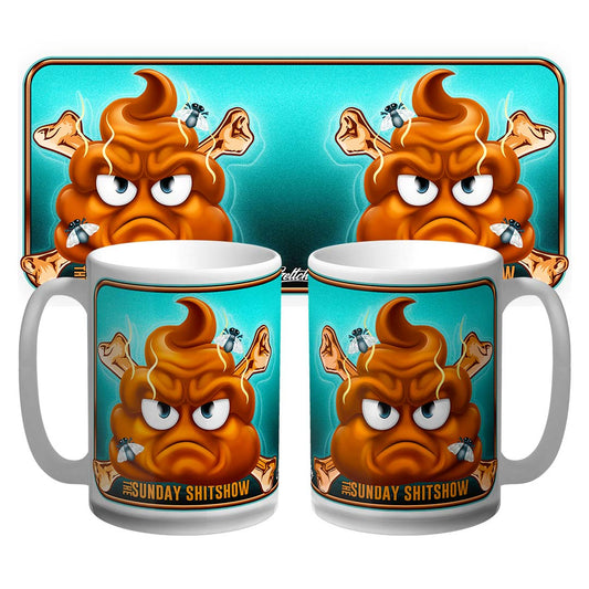 The Sunday SHITSHOW Official Podcast Coffee Mug - 15oz ceramic mug designed by Mark Geltch, Sunshine Coast artist.
