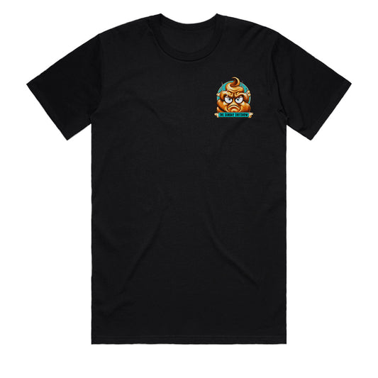 The Sunday SHITSHOW t-shirt front view black tee, Australian designed and printed