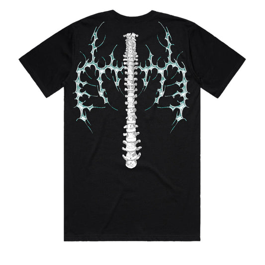 TOTEM Men's Black Heavy Cotton T-Shirt 220GSM Back View | Hand-Illustrated Backbone Neo-Tribal Graphic | SACRIFICE Industries Premium Australian Streetwear by @_xnotjoshx_