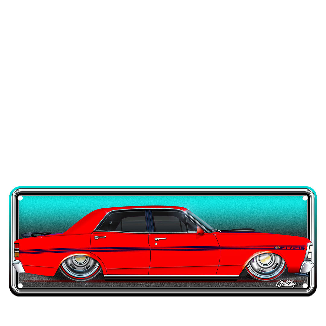 XY GT Falcon number plate in Vermillion Fire Red man cave wall decor