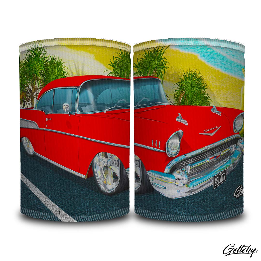 Geltchy | 1957 CHEVROLET Stubby Cooler Bel Air Red Street Machine Illustrated USA Classic Car Gift