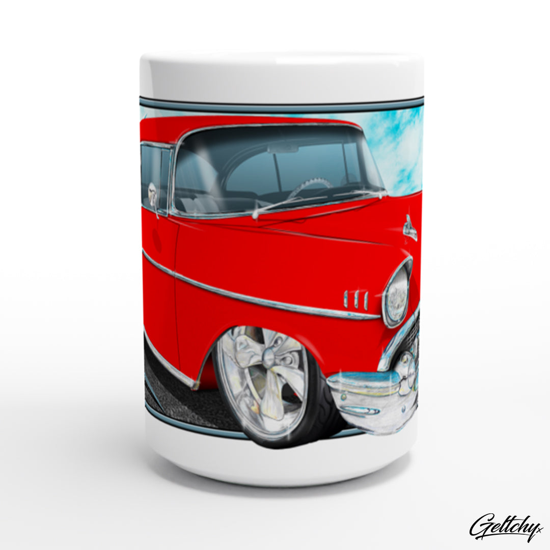 Geltchy | 1957 Chevrolet Bel Air Red Street Machine Illustrated 15oz Premium Large USA Classic Car Coffee Mug Gift-2