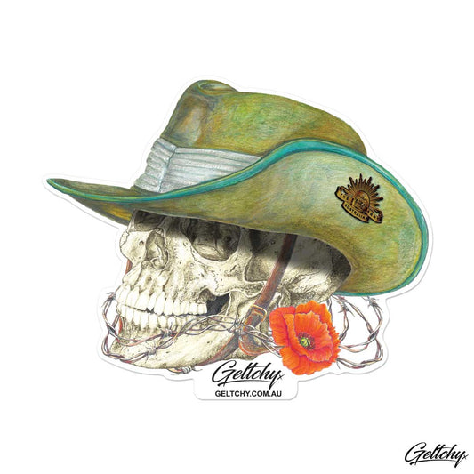 Geltchy | ANZAC Digger Slouch Hat Skull Australiana Sticker - Free Postage Australia Wide