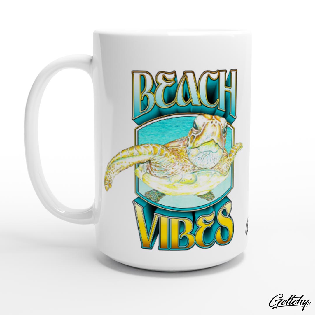 Geltchy | BEACH VIBES 15oz Large Decorative Coffee Mugs featuring Illustrated Striking Sea Turtle Design