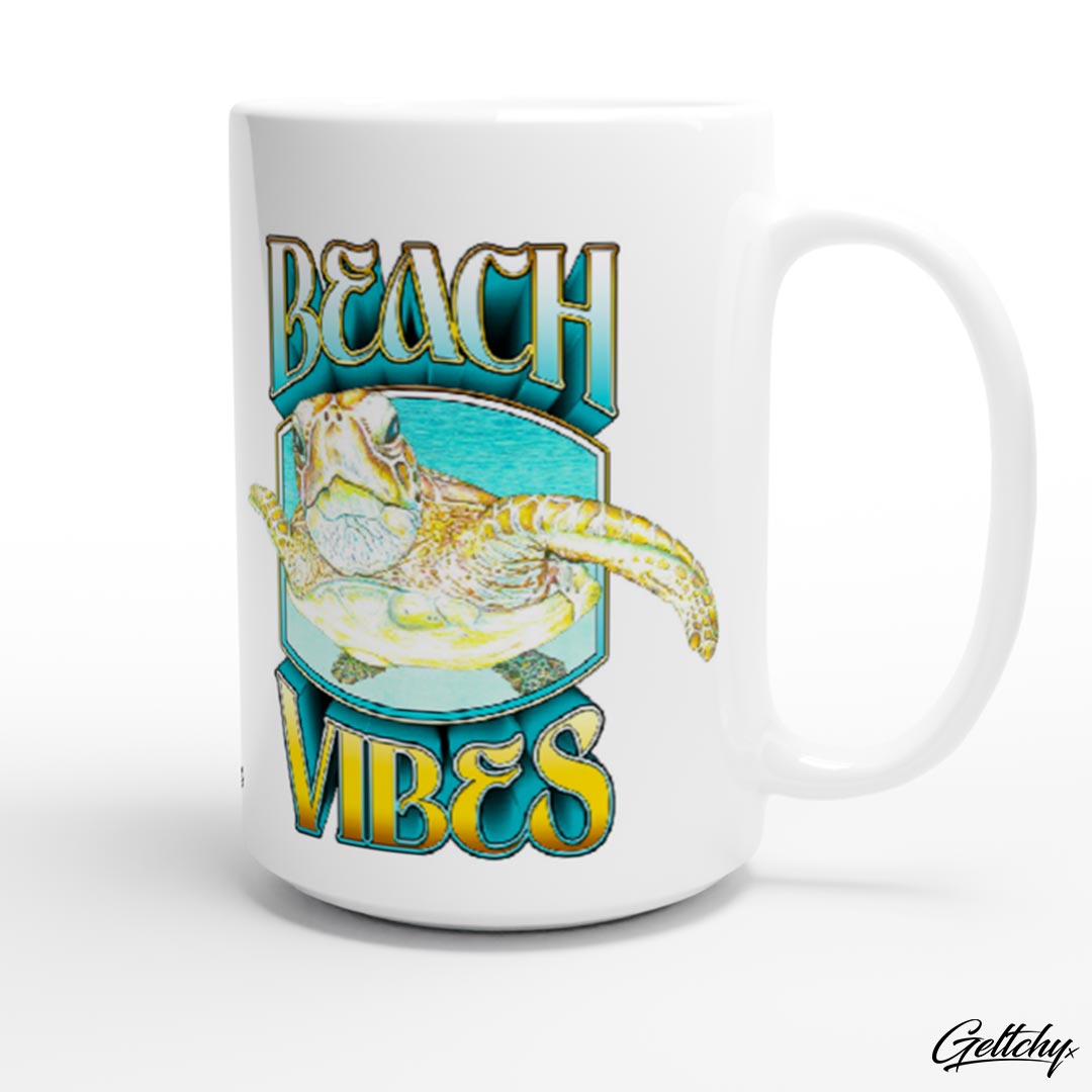 Geltchy | BEACH VIBES 15oz Large Decorative Coffee Mugs featuring Illustrated Striking Sea Turtle Design