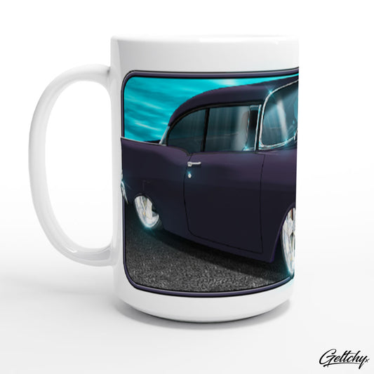 Geltchy | BLOWN 1957 Black Chevrolet Running On Empty Aussie Cult Car Film Illustrated 15oz Premium Coffee Mug Gift-1