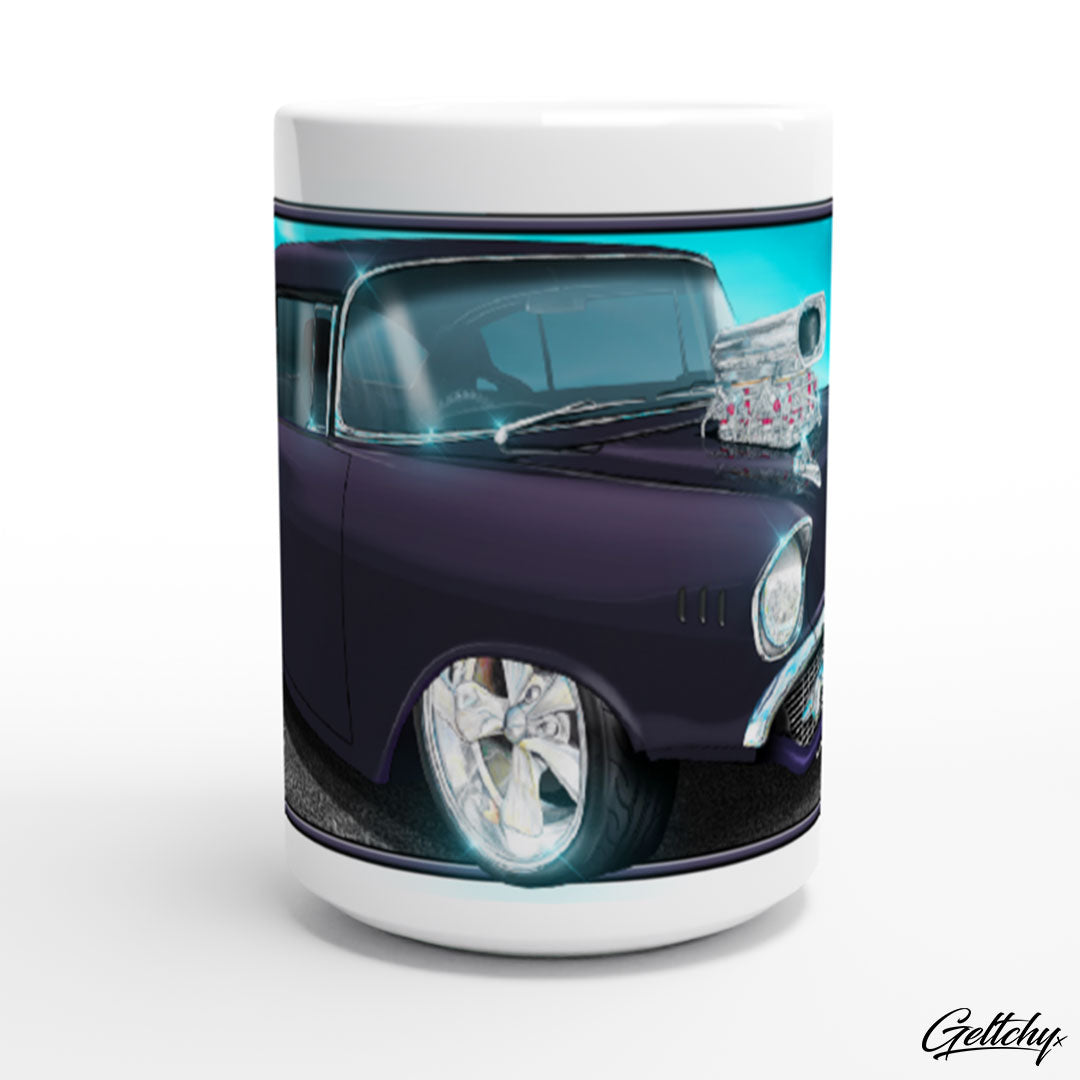 Geltchy | BLOWN 1957 Black Chevrolet Running On Empty Aussie Cult Car Film Illustrated 15oz Premium Coffee Mug Gift-2