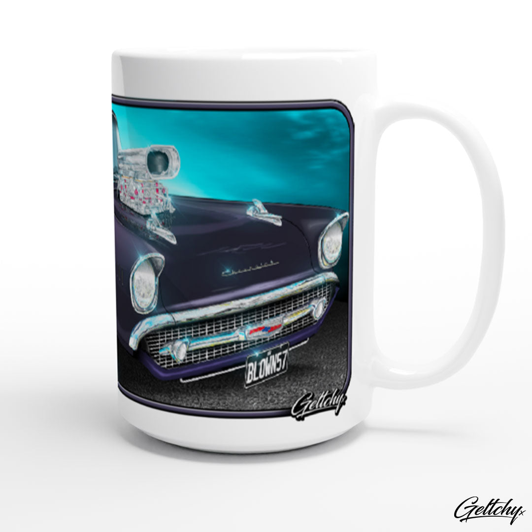 Geltchy | BLOWN 1957 Black Chevrolet Running On Empty Aussie Cult Car Film Illustrated 15oz Premium Coffee Mug Gift-3