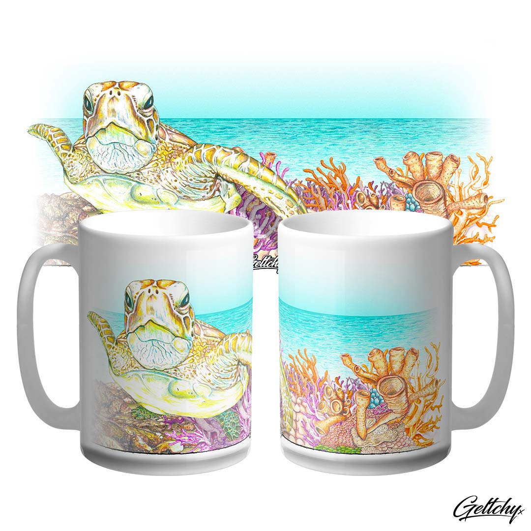 Geltchy | Cute Sea Turtle Reef 15oz Illustrated Beach Home Decor 15oz Unique Coffee Mug designed and made in Australia