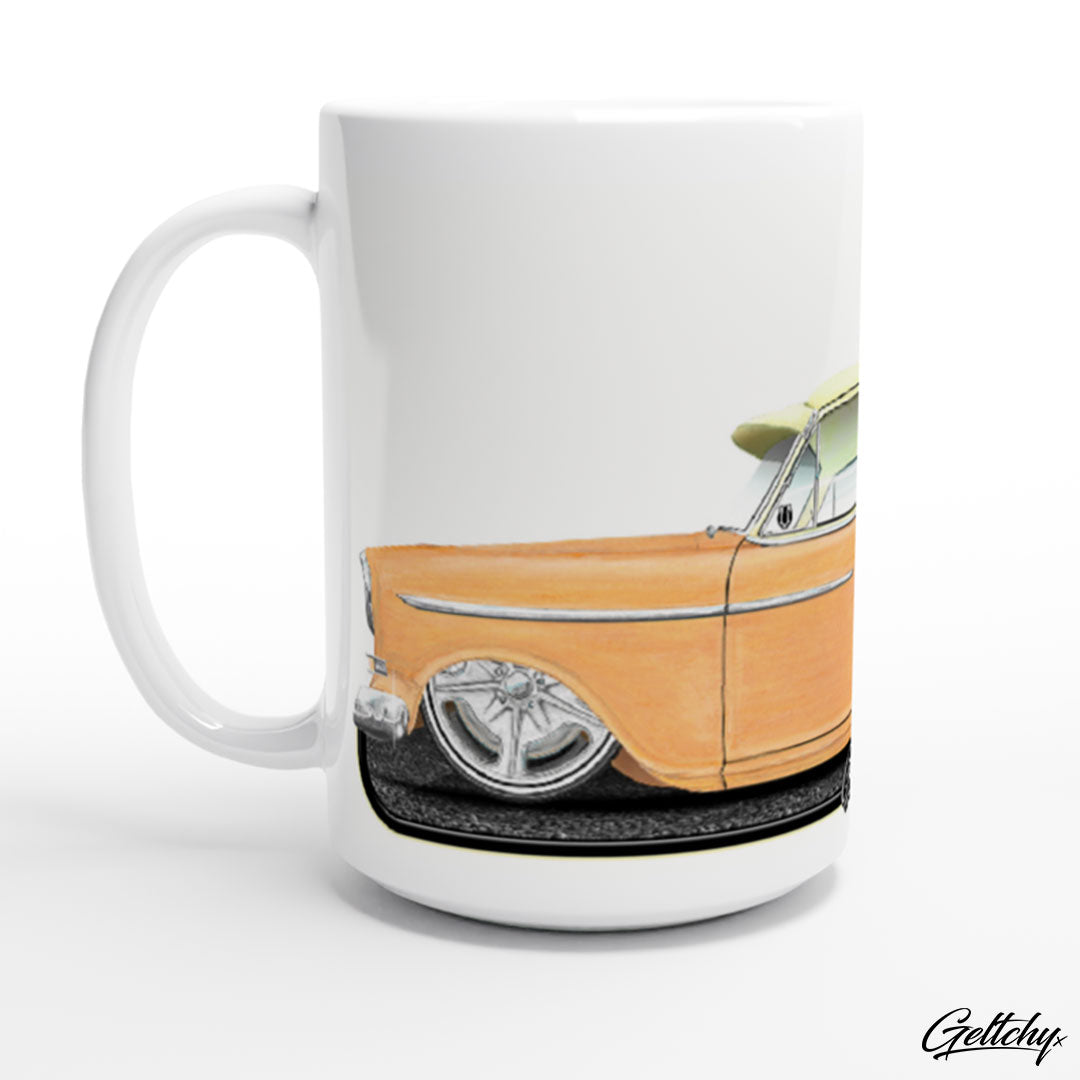 Geltchy | FC Holden Retro Peaches and Cream Street Machine Australian Lowbrow Illustrated Car 15oz Premium Coffee Mug Mens Gift-1