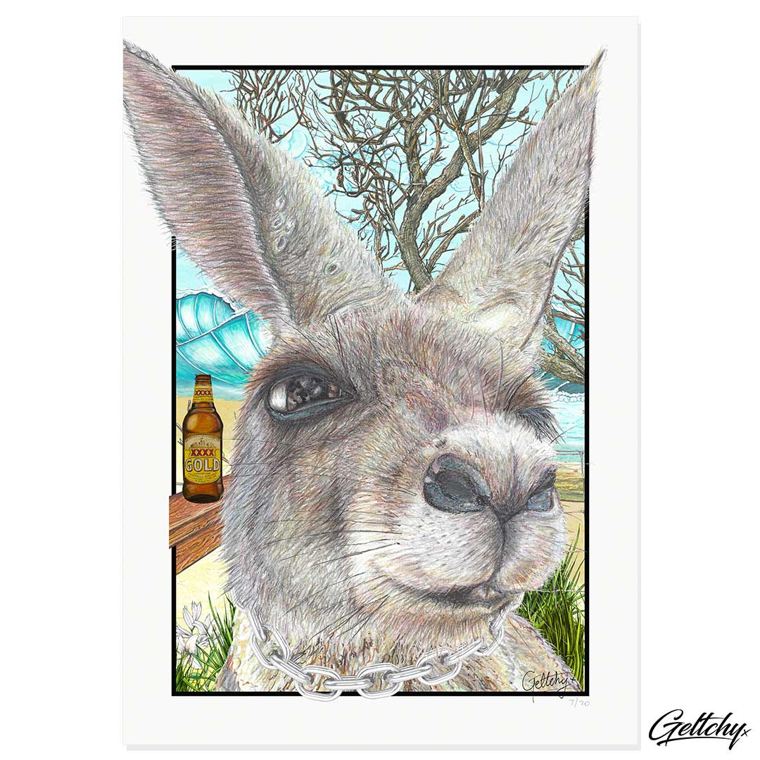 Geltchy | FREDDY Kangaroo Beach Art Australian Native Animal Illustration Home Decor Fine Art Prints