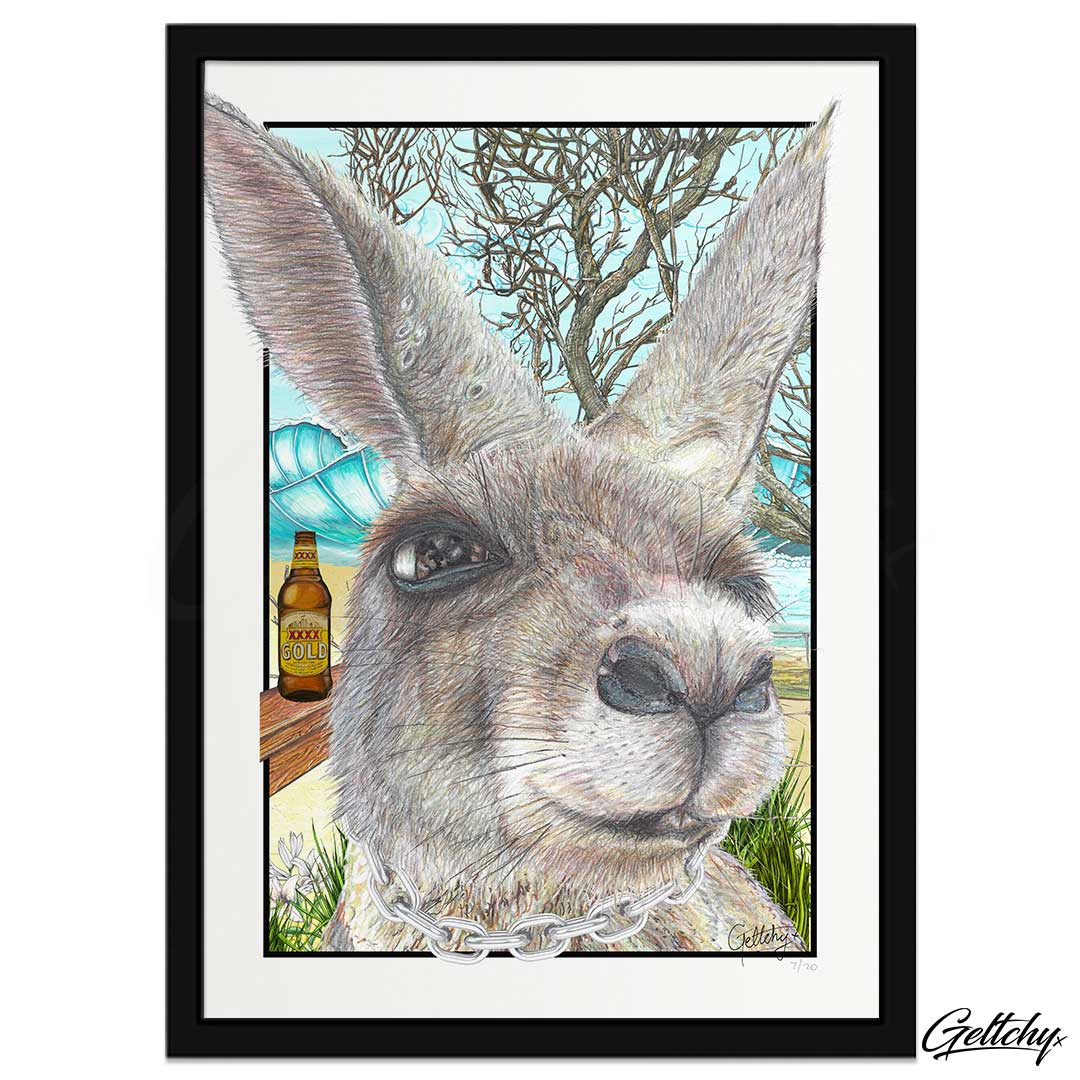 Geltchy | FREDDY Kangaroo Beach Art Australian Native Animal Illustration Home Decor Framed Fine Art Prints