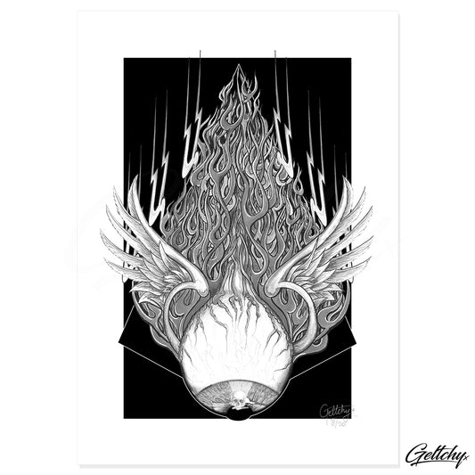 Geltchy | FUTURE SHOCK Kustom Kulture Hot Rod Surf Art Man Cave Flying Eye Flame Illustrated Artwork Print