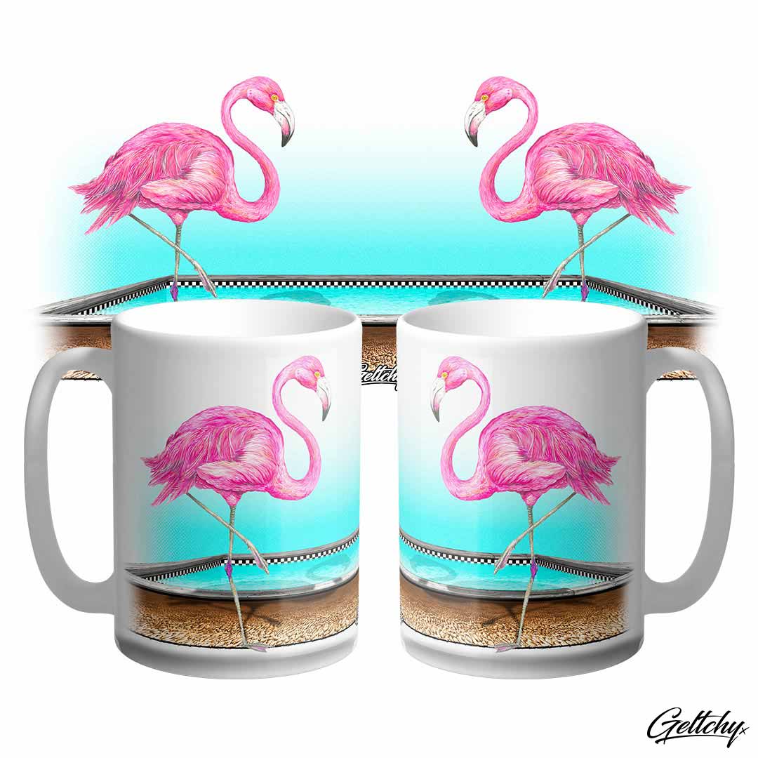 Geltchy | Flamingo Rockabilly Retro Kitsch Inspired 15oz Illustrated Art Deco Home Decor Unique Coffee Mug designed and made in Australia