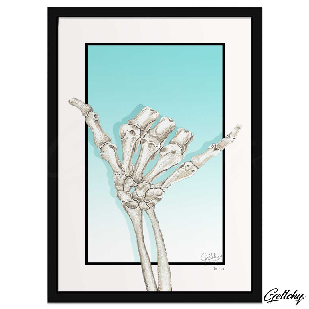 Geltchy | GOODVIBES Skeleton Hangloose Skeleton Hand Tattoo Artwork Illustrated Framed Fine Art Print