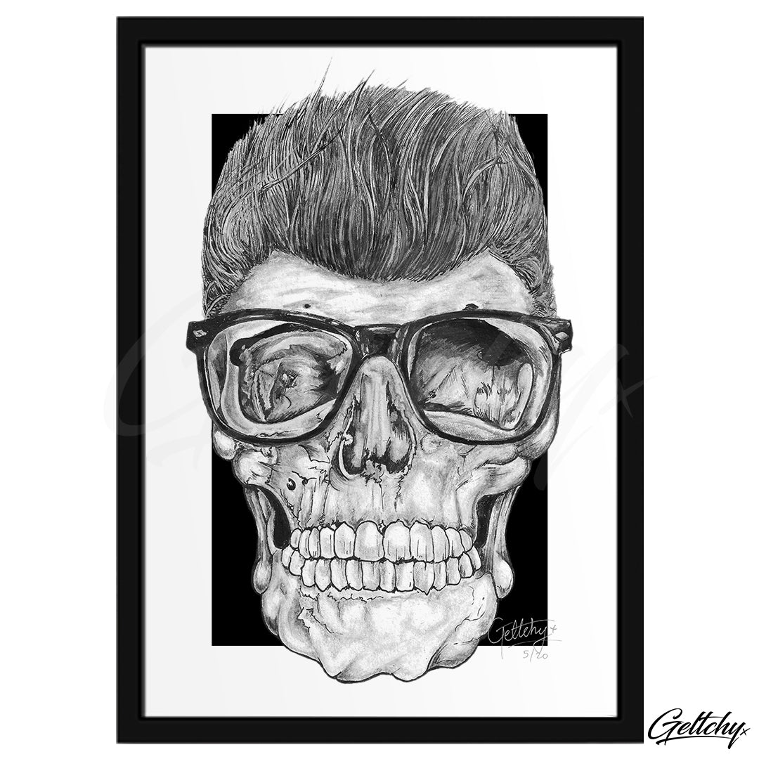 Geltchy | GREASER Kustom Kulture Rockabilly Tattoo Flash Fine Art Man Cave Illustrated Framed Artwork Skull Print