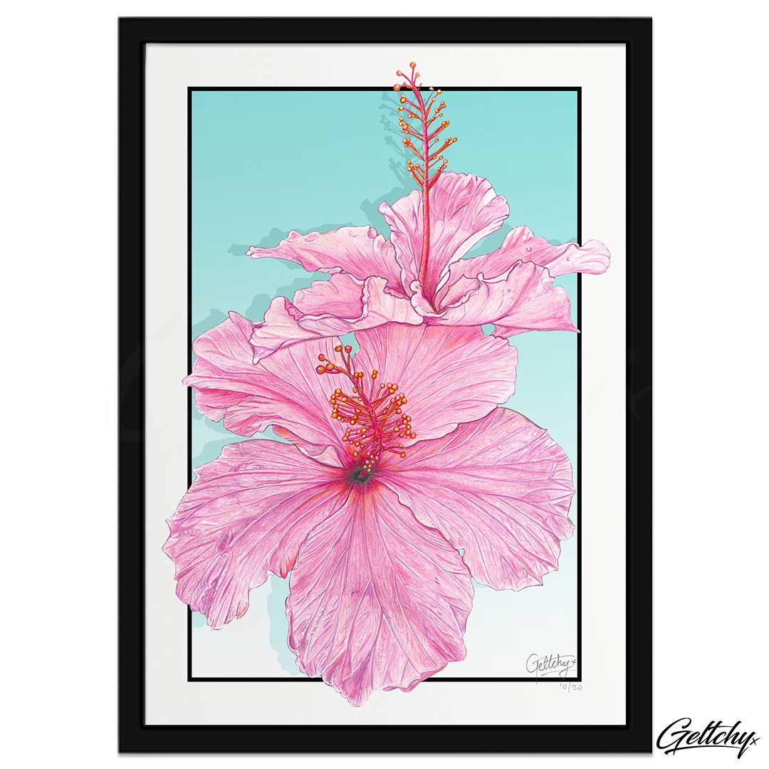 Geltchy | HIBISCUS Pink Tropical Flower Floral Home Design Fine Art Framed Wall Art Prints Australia