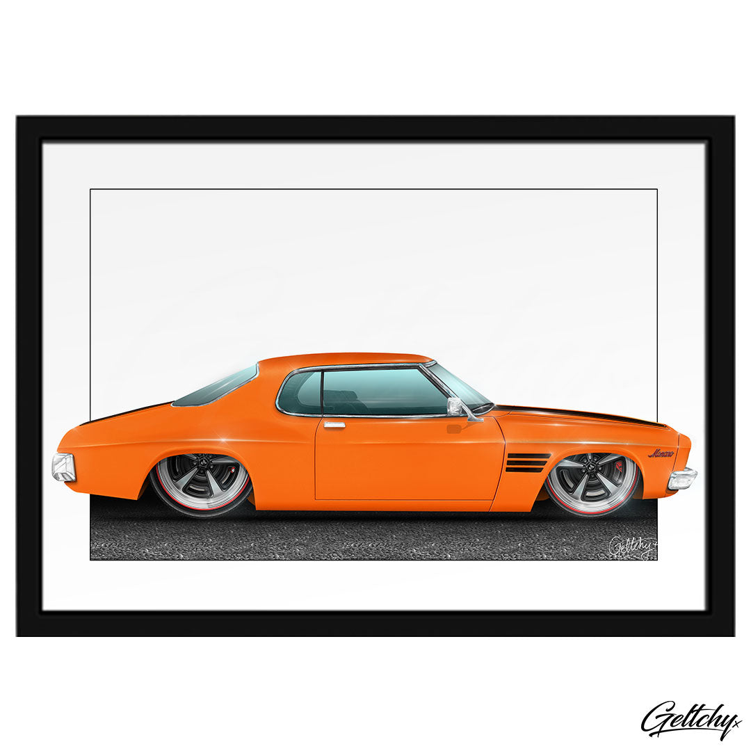 Geltchy | HOT WHEELS 73 HOLDEN HQ MONARO GTS Rare and Collectable A3 Framed Artwork, #53 Hot Wheels Boulevard Premium Car Ultimate Collection