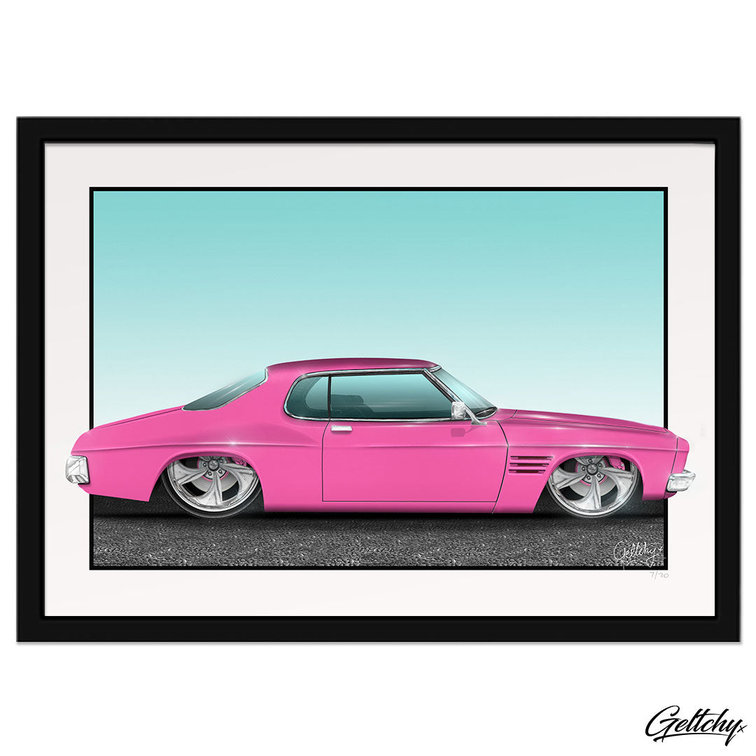 Geltchy | HQ HOLDEN MONARO GTS Strike Me Pink Street Machine Fine Art Man Cave Artwork Illustrated Framed Prints For Sale