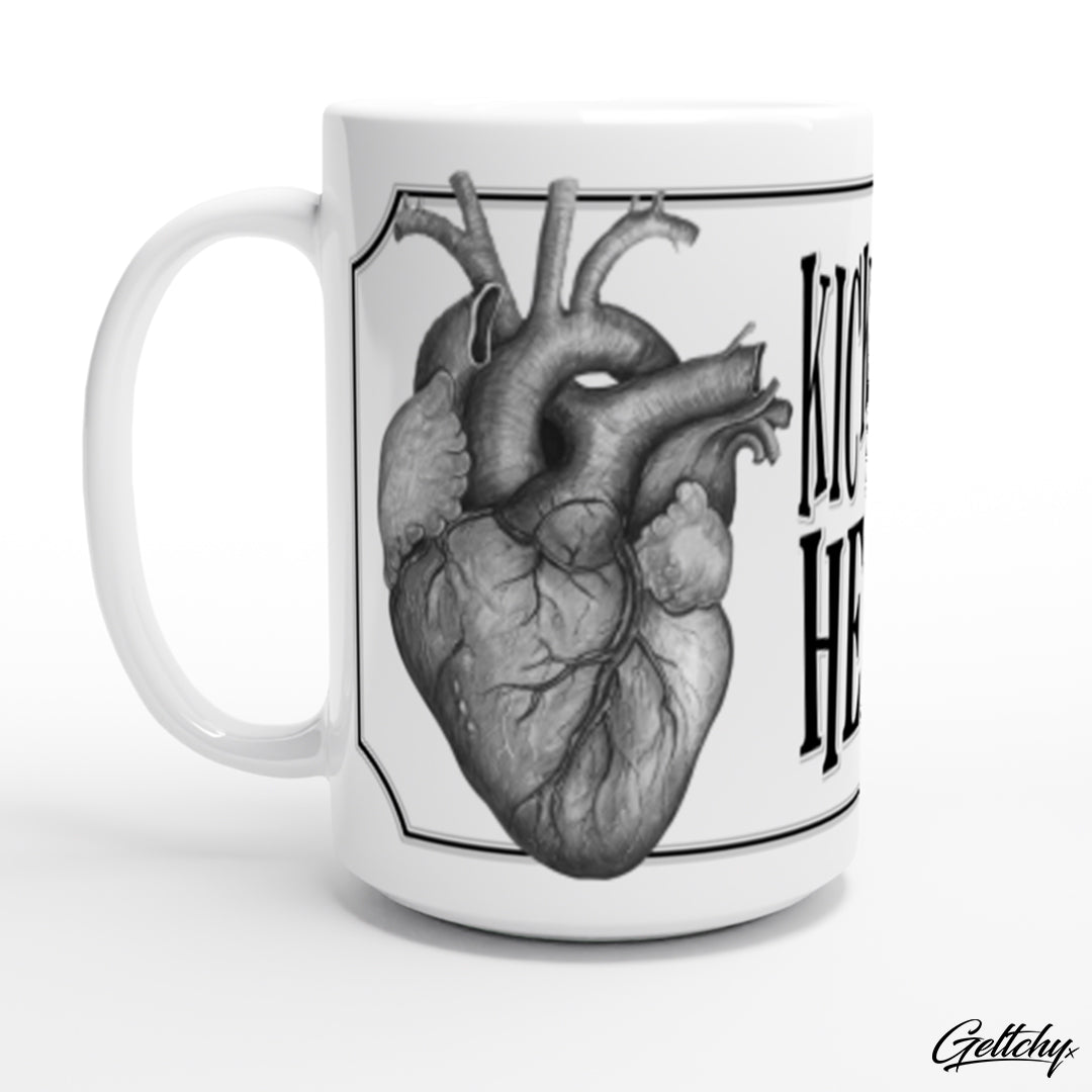 Geltchy KICKSTART MY HEART Tattoo Flash Anatomical Heart 15oz Premium Illustrated Coffee Mug Gift