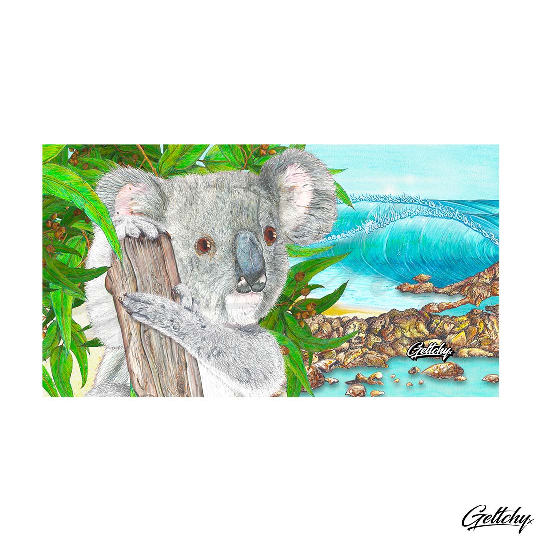 Geltchy | KOALA BEACH Beer Stubby Cooler Australian Coastal Themed Native Animal Illustrated Aussie Gift Artwork
