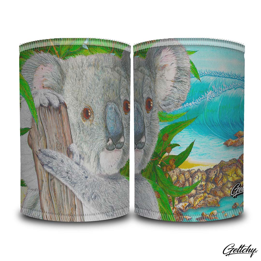 Geltchy | KOALA BEACH Beer Stubby Cooler Australian Coastal Themed Native Animal Illustrated Aussie Gift