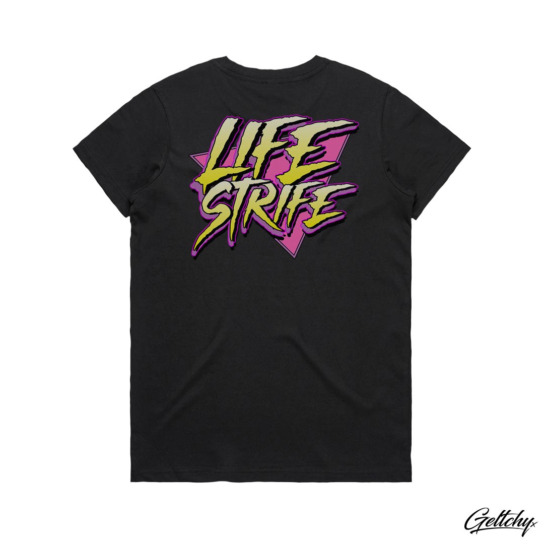 LIFE STRIFE | Geometric Logo Pink Womens Black Regular Fit T-Shirt