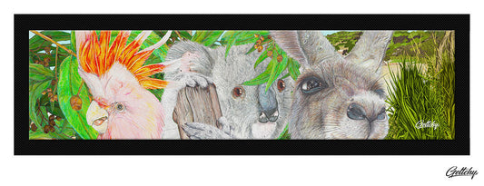 Geltchy | LOCALS Bar Runner Mat Australian Themed Cockatoo Koala Kangaroo Native Animals Aussie Barware Gift