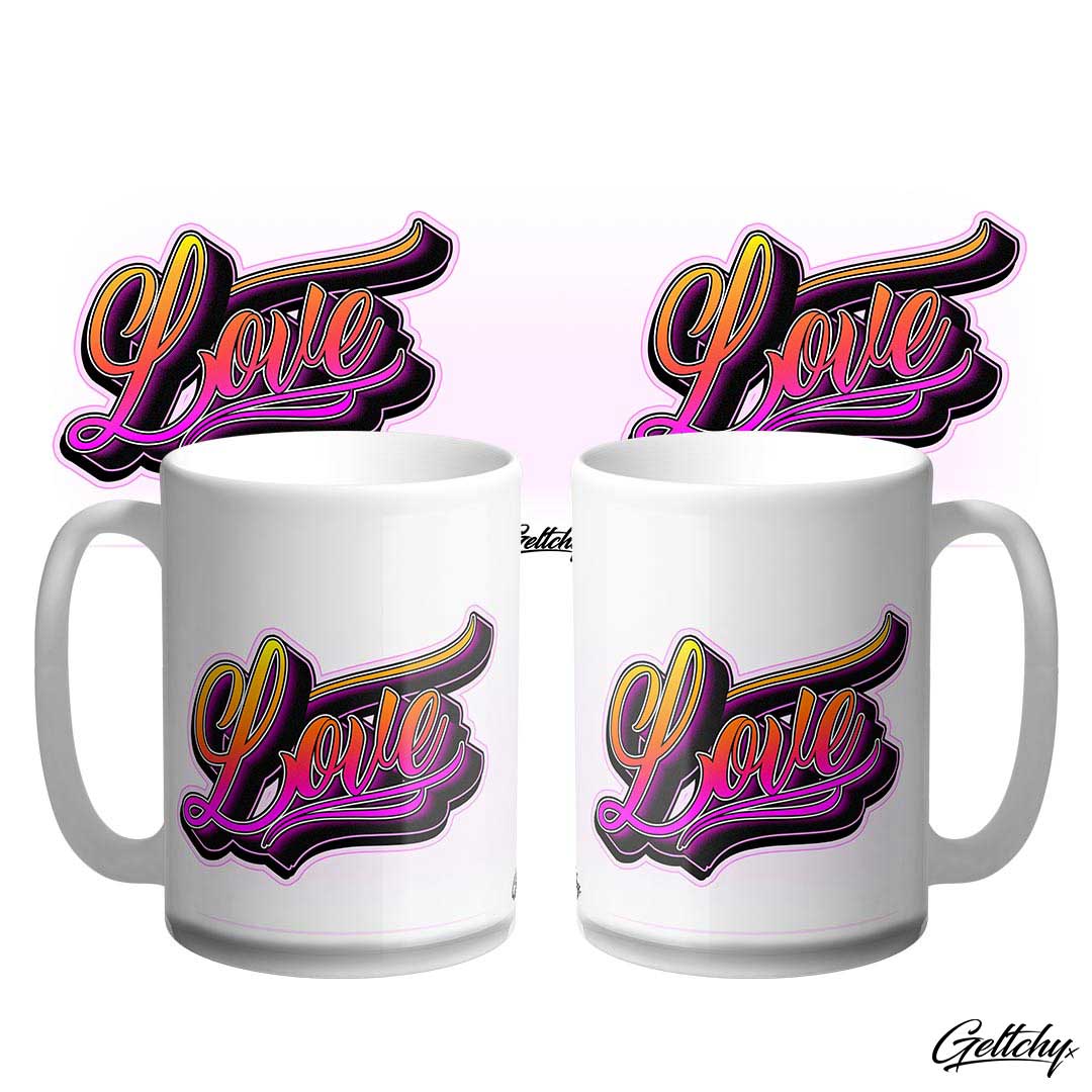 Geltchy | LOVE - Faith Hope Love 15oz Inspirational Home Decor Unique Tattoo Flash Typography Coffee Mug designed and made in Australia