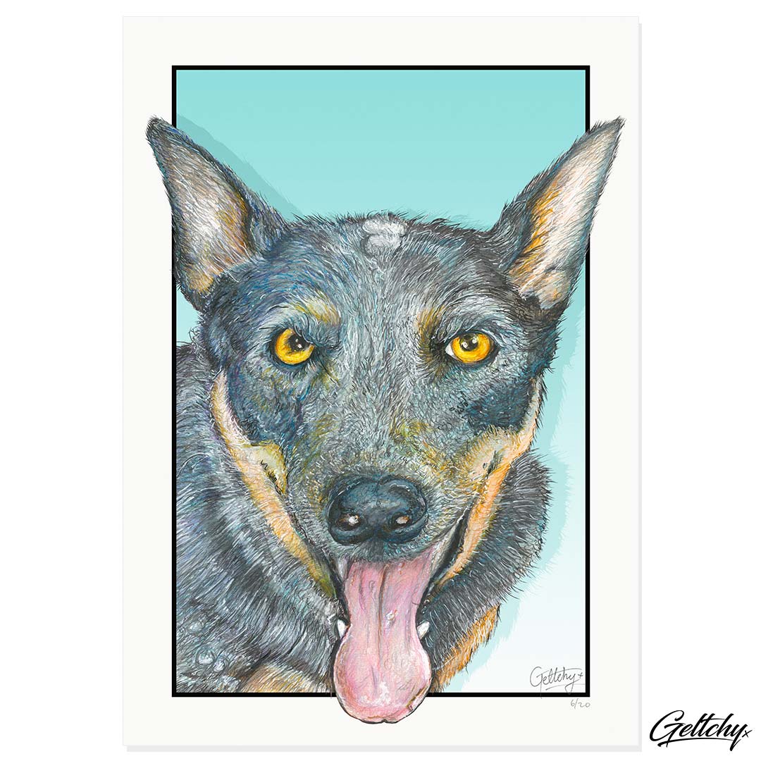 Geltchy | MATILDA  Blue Heeler Australian Cattle Dog Fine Art Pet Illustration Home Decor Wall Art Prints