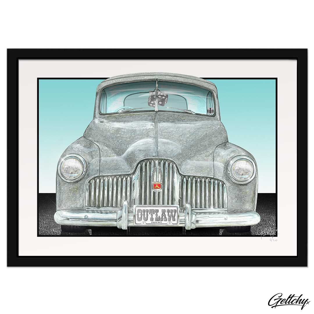 Geltchy | OUTLAW 48-215 FX HOLDEN Fine Art Print Framed Art Street Machine Rat Rod Fine Art Man Cave Collectable Car Drawing Visual Artwork Limited Edition Giclee Print