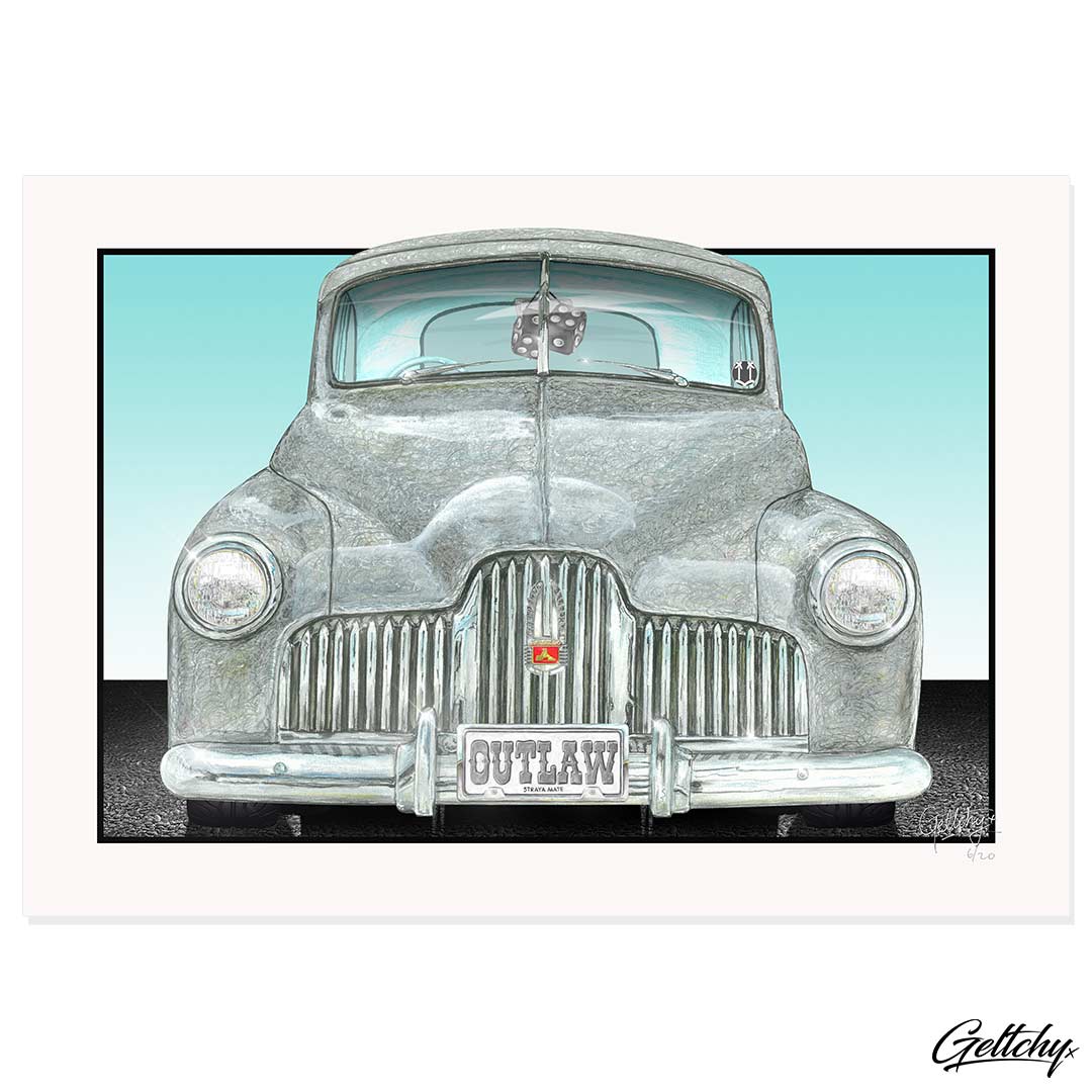 Geltchy | OUTLAW 48-215 FX HOLDEN Fine Art Print Street Machine Rat Rod Fine Art Man Cave Collectable Car Drawing Visual Artwork Limited Edition Giclee Print