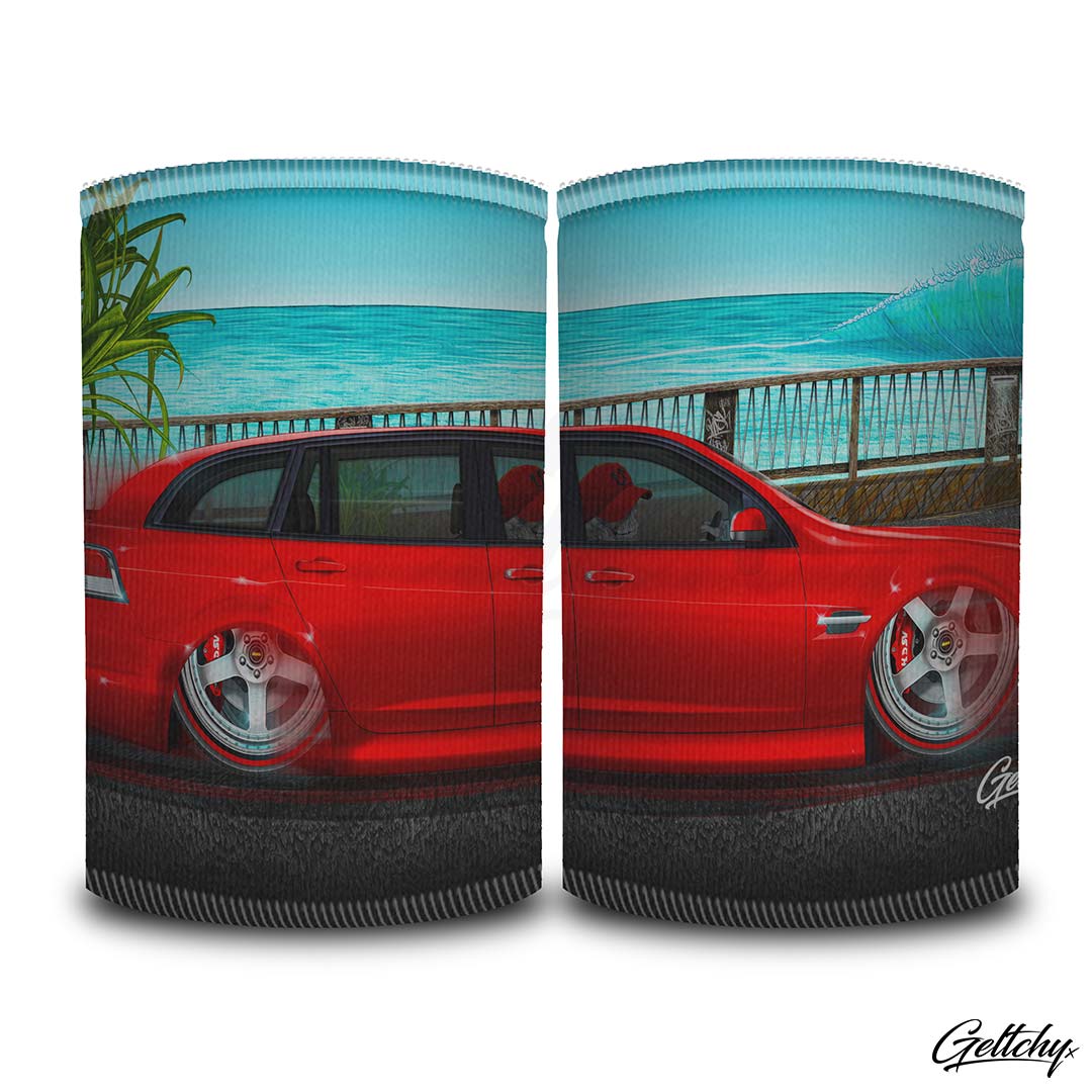Geltchy | VE COMMODORE Beer Stubby Cooler GMH Holden Sting Hot Red Slammed V8 Street Machine Wagon Illustrated Car Gift