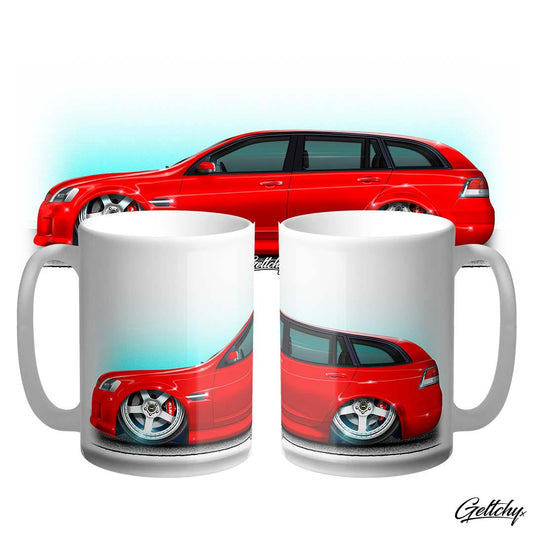 Geltchy | VE COMMODORE Sting Red Holden Wagon Large 15oz Slammed V8 Street Machine Auto Art Unique Car Coffee Mug designed and made in Australia