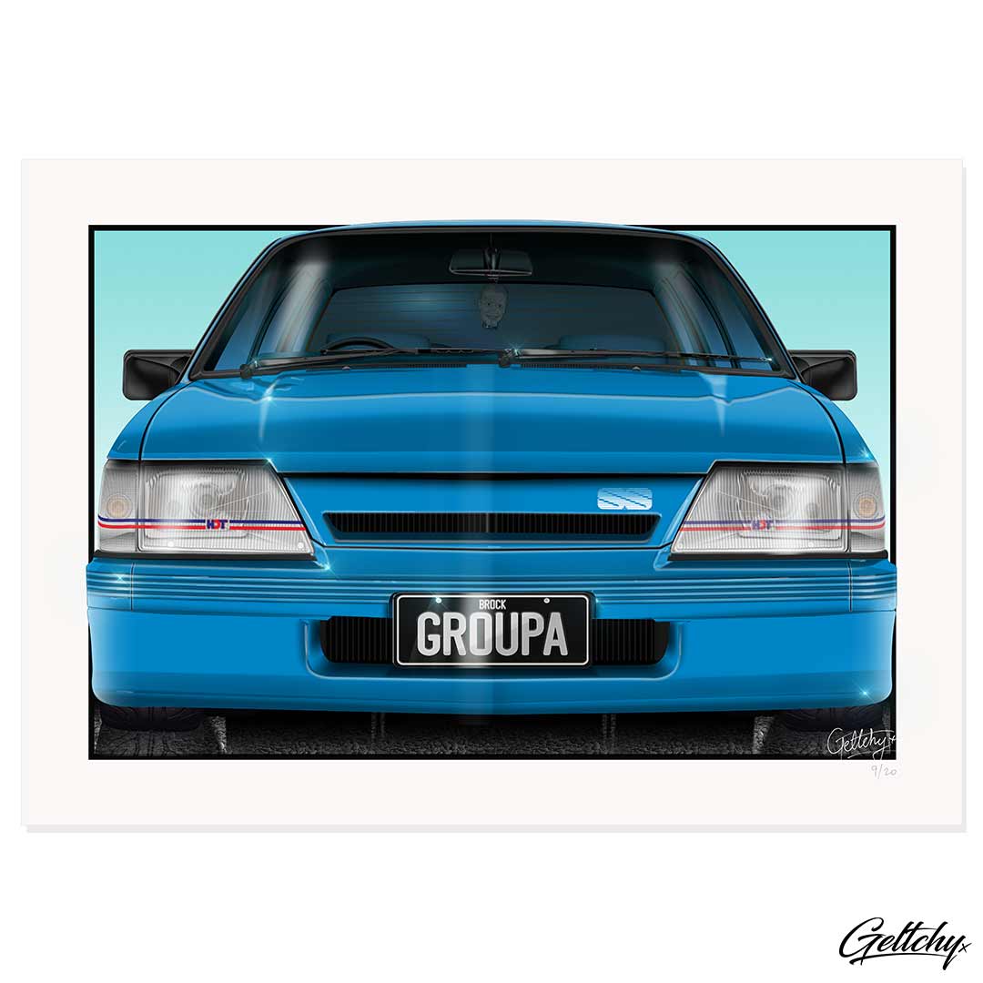 Geltchy | VK HOLDEN COMMODORE GROUP A SS Peter Brock Blue Meanie GMH HDT Street Machine Best Man Cave Art Illustrated Auto Art Print