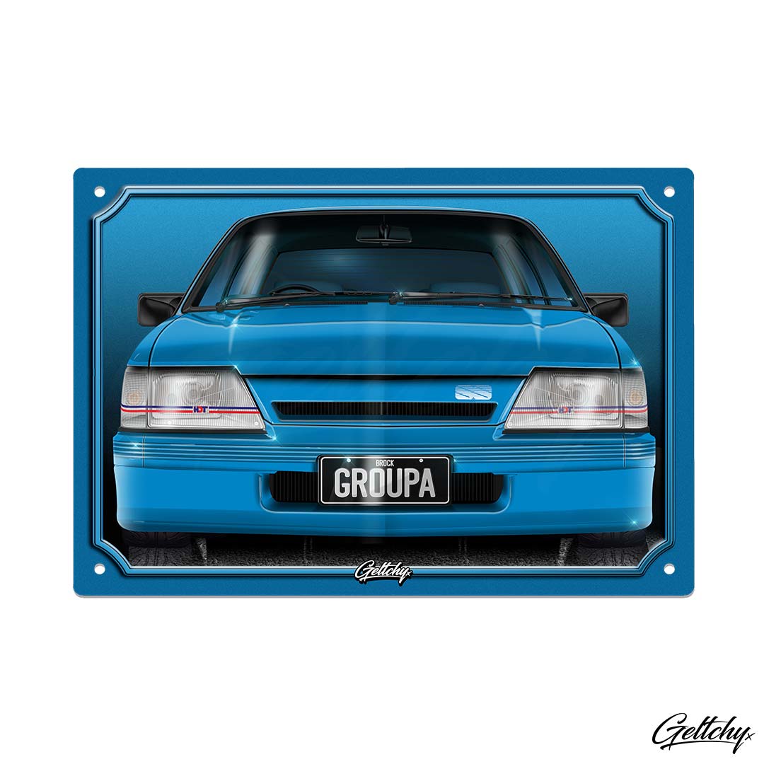 Geltchy | VK HOLDEN COMMODORE GROUP A SS Peter Brock Blue Meanie GMH HDT Street Machine Unique Illustrated Man Cave Aluminium Tin Sign Giftware