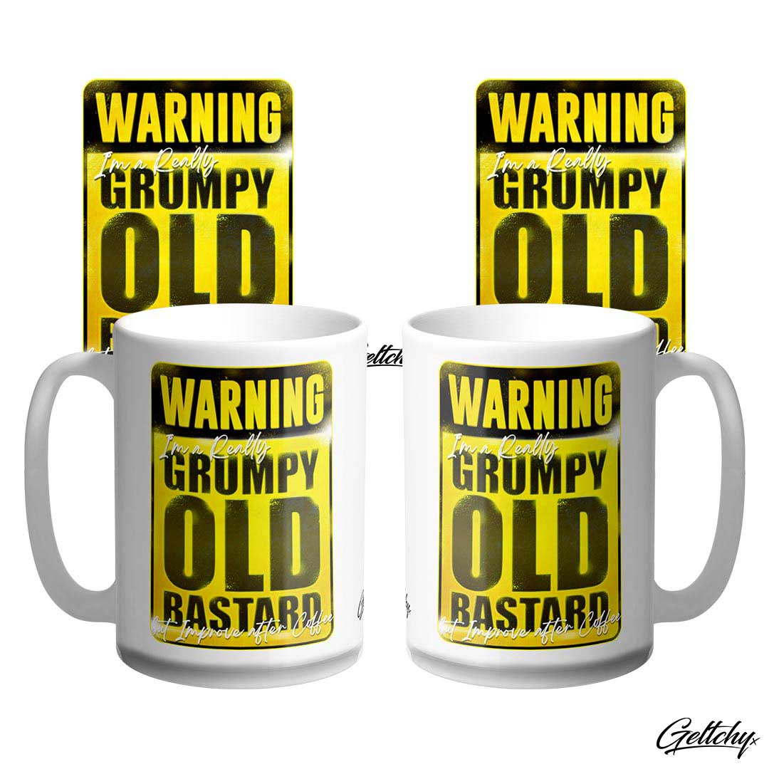 Geltchy | WARNING I'm a Grumpy Old Bastard but Improve after Coffee Dad Jokes Grumpy Old Man Funny Coffee Mugs